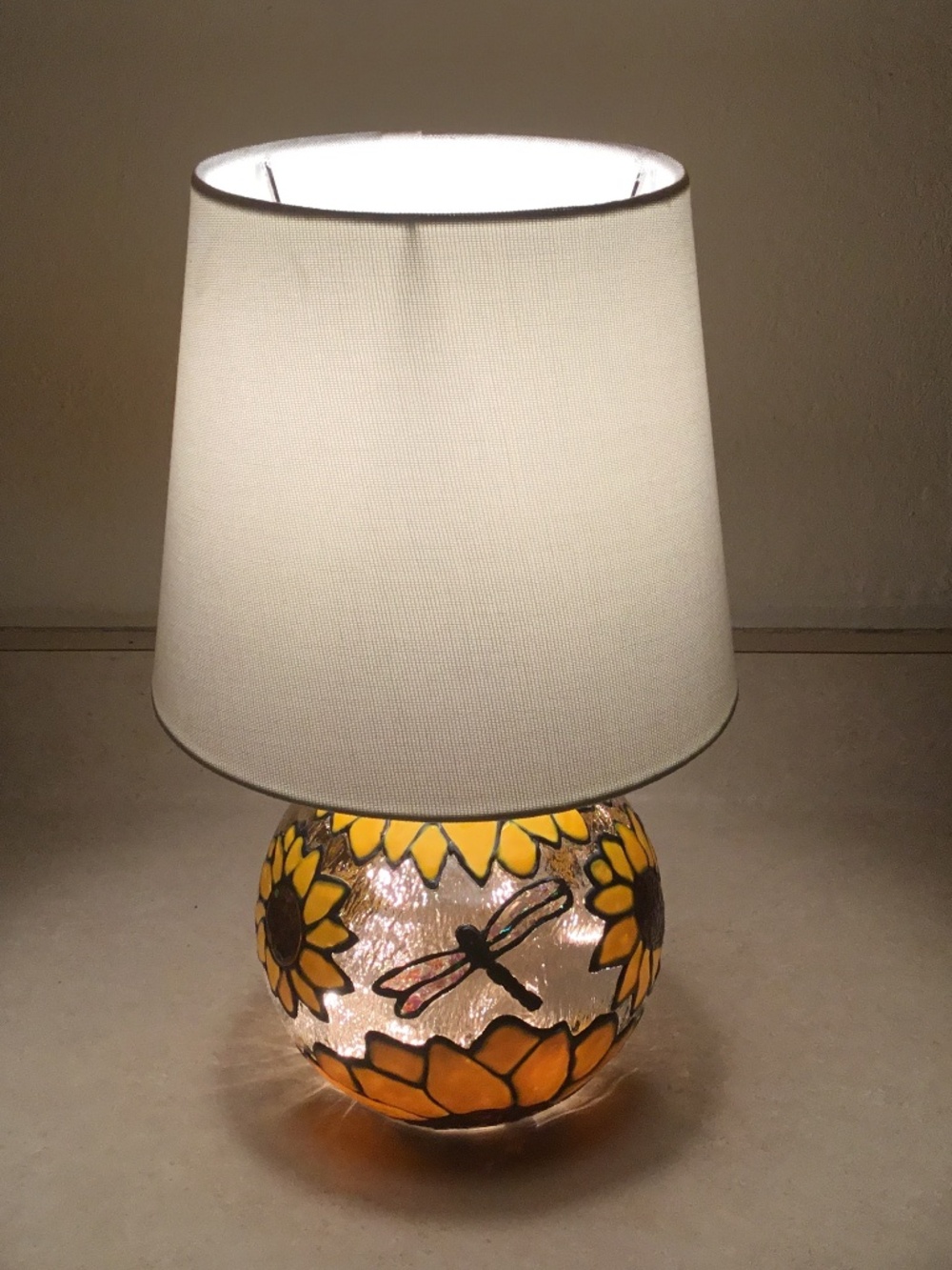 New, Sunflower HandPainted Stained Glass small lamp
